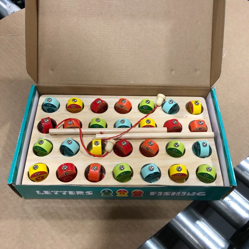 Photo 1 of Garlictoys Wooden Magnetic Fishing Game Fine Motor Skill Toy ABC Alphabet Color Sorting Puzzle ,Montessori Letters Cognition Preschool Education Gift for 3+Years Old Toddler Kid.