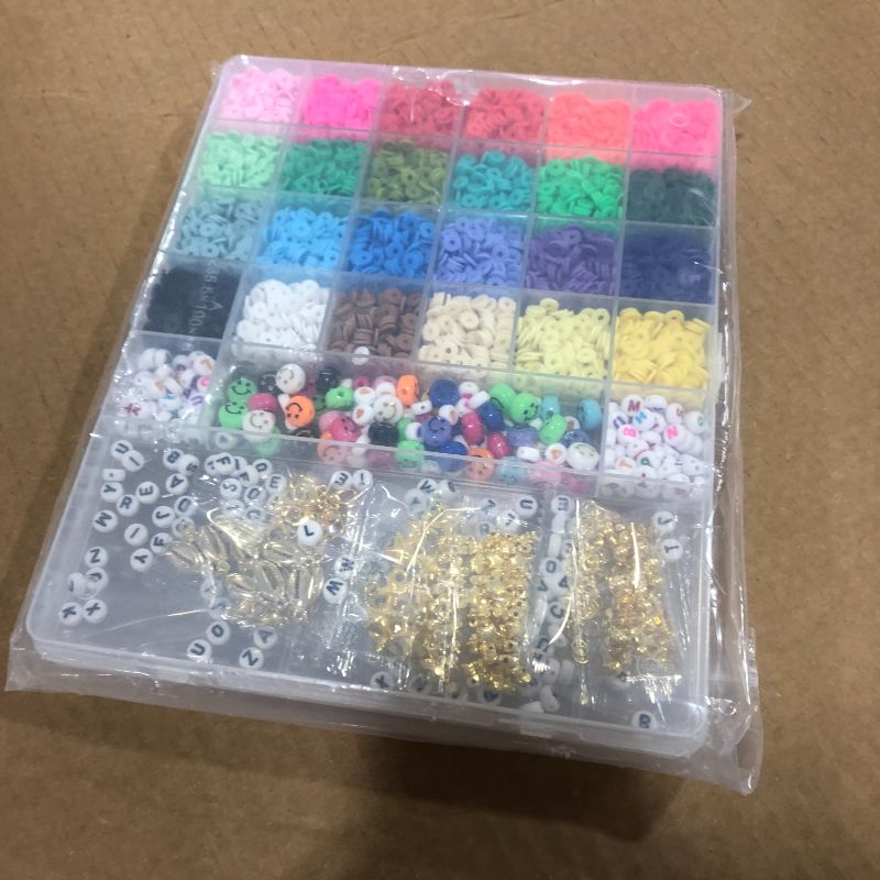 Photo 2 of 4800pcs Polymer Clay Beads for Jewelry Bracelet Making kit, Flat Round Polymer Heishi Beads for Bracelets Making kit with Pendant and Smiley Letter Beads for Bracelets Necklace Earring DIY Craft Kit