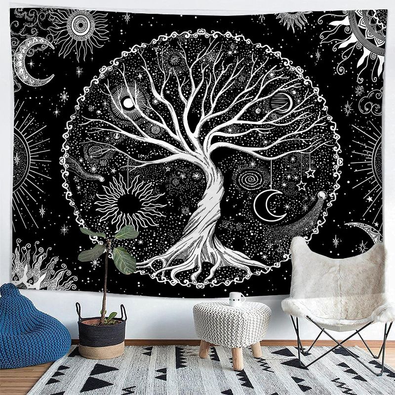 Photo 1 of A-forest Black and White tapestry Wall Tapestry Tree of life Tapestry Wall Hanging Tapestry, Aesthetic Tapestries Trippy Wall Hanging Decor for Bedroom, Living room, 60 X 50 inches