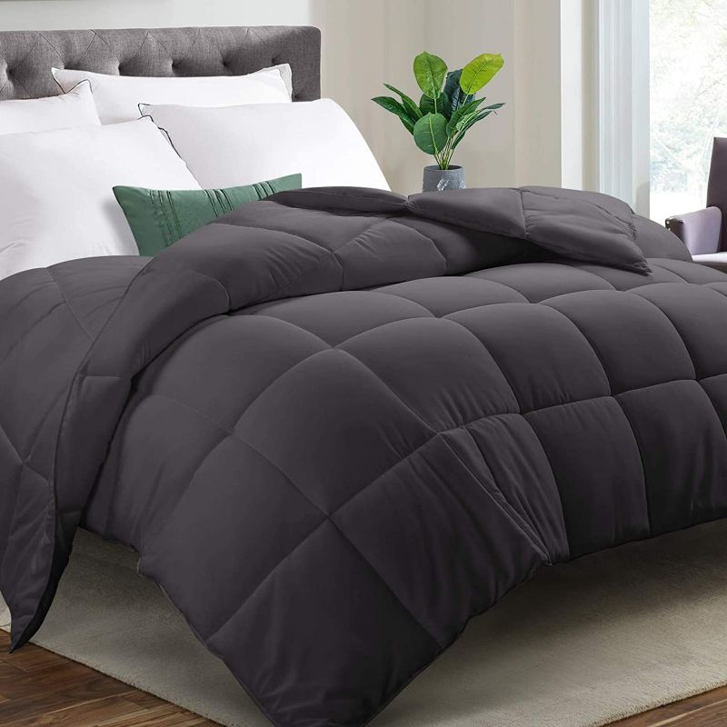 Photo 1 of COOSLEEP HOME All Season Oversized Queen Down Alternative Comforter with Corner Tabs-Soft Quilted Duvet Insert - Winter Warm Comforter-Machine Washable Warm Fluffy(Dark Gray) 98x98 Inch
