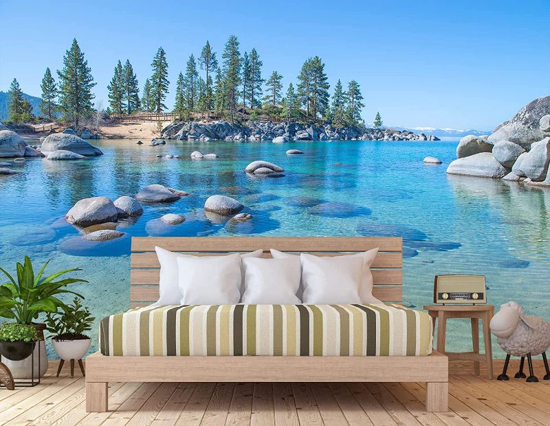 Photo 1 of Bormia Wall Mural Beach Beautiful Beach Blue Clear Water Murals for Walls Large Photo Wallpaper for Livingroom Bedroom, 151 X 105 INCHES, 7 PARTS
