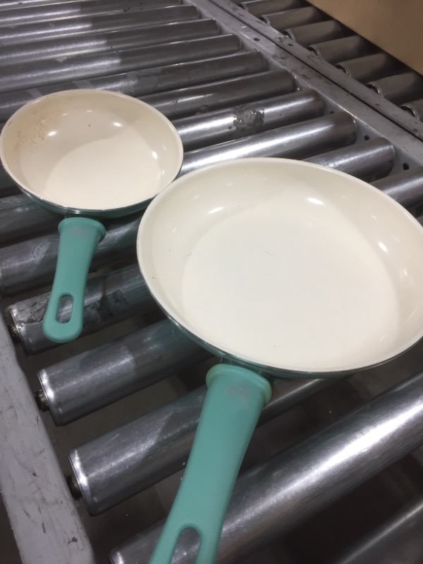 Photo 3 of GreenLife Soft Grip Healthy Ceramic Nonstick 7" and 10" Frying Pan Skillet Set, PFAS-Free, Dishwasher Safe, Turquoise
