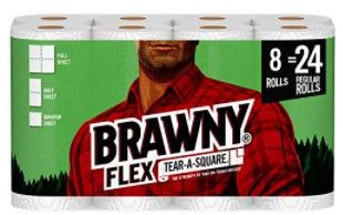 Photo 1 of Brawny Flex Paper Towels, 8 Triple Rolls = 24 Regular Rolls, Tear-A-Square, 3 Sheet Size Options, Quarter Size Sheets, 8 Count
