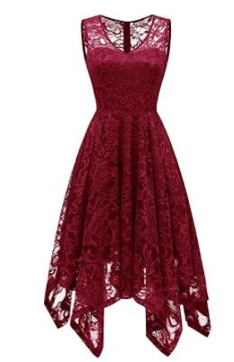 Photo 1 of Meetjen Women's Elegant Floral Lace Sleeveless Handkerchief Hem Asymmetrical Cocktail Party Swing Dress, XS