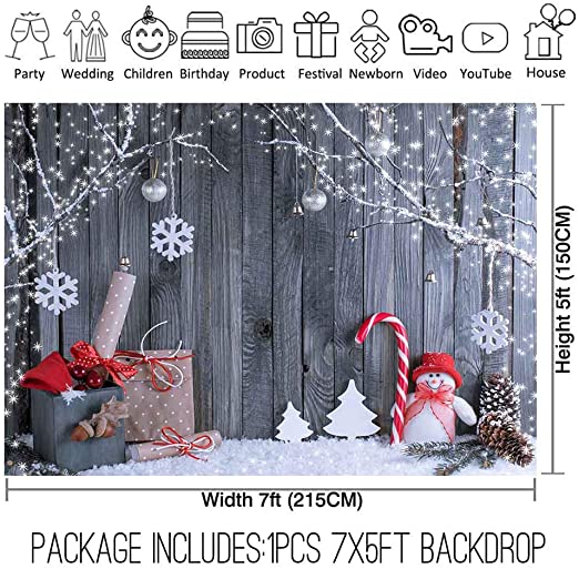 Photo 1 of Allenjoy 7X5ft Durable Fabric Christmas Photography Backdrop Xmas Tapestry Snowman Santa Wood Wall Background Winter Holiday Party Supplies Banner Decoration Photo Booth Studio Prop Gifts Idea
