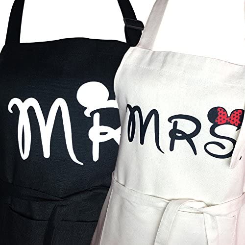 Photo 1 of Mr. and Mrs. Couple Aprons Matching Aprons for Wedding 2 Size(Mickey)
