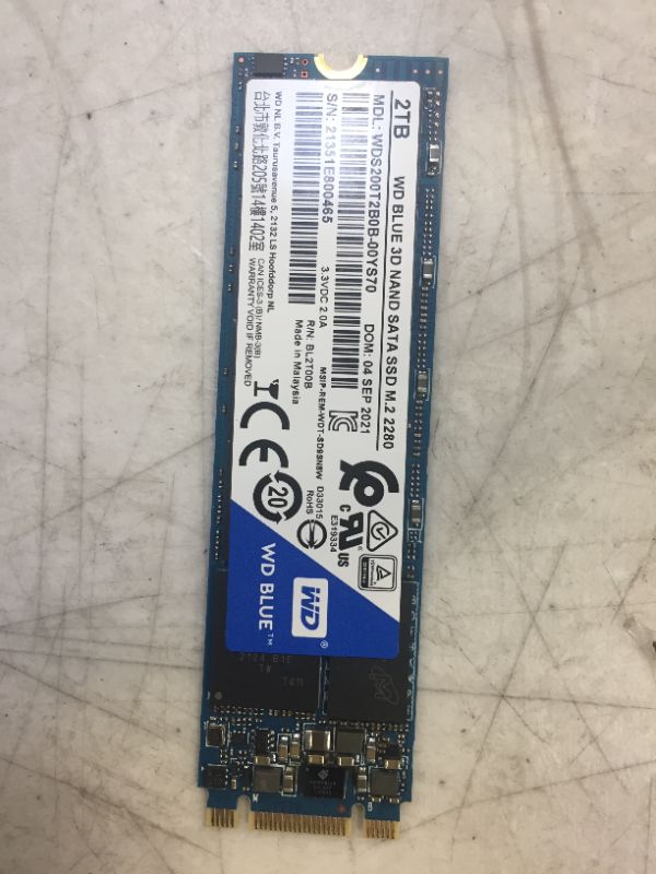 Photo 2 of Western Digital 2TB WD Blue 3D NAND Internal PC SSD - SATA III 6 Gb/s, M.2 2280, Up to 560 MB/s - WDS200T2B0B
