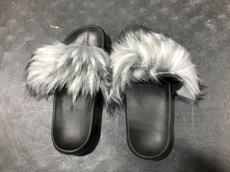 Photo 1 of 11 inch Black Sandals with fur on the straps 