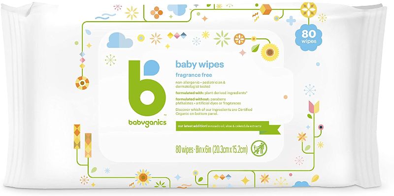 Photo 1 of Baby Wipes, Babyganics Unscented Diaper Wipes , 400 Count, (5 Packs of 80), Non-Allergenic and formulated with Plant Derived Ingredients
