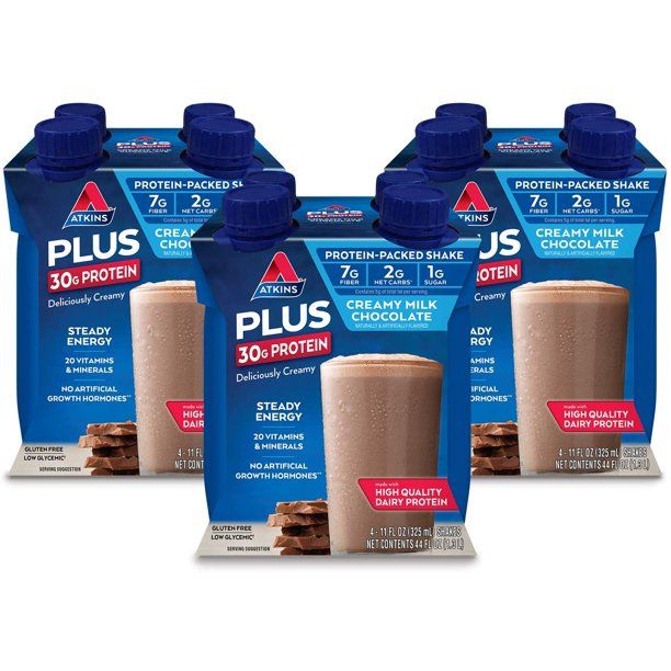Photo 1 of Atkins PLUS Protein-Packed Shake. Creamy Milk Chocolate with 30 Grams of High-Quality Protein. Keto-Friendly and Gluten Free. (12 Shakes)
