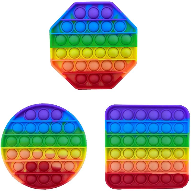 Photo 1 of onlinecore Pack 3 Rainbow pop it Fidget Toy to Release Stress and Anxiety Push pop Fidget Toy to Improve Focus and Logical Thinking (Circle Square Octagon)
