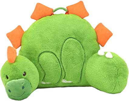 Photo 1 of Soft Landing | Nesting Nooks | Premium Character Backrest with Carrying Handle & Back Pocket – Plush Dinosaur Backrest Green/Orange 14" x 26" x 16"
