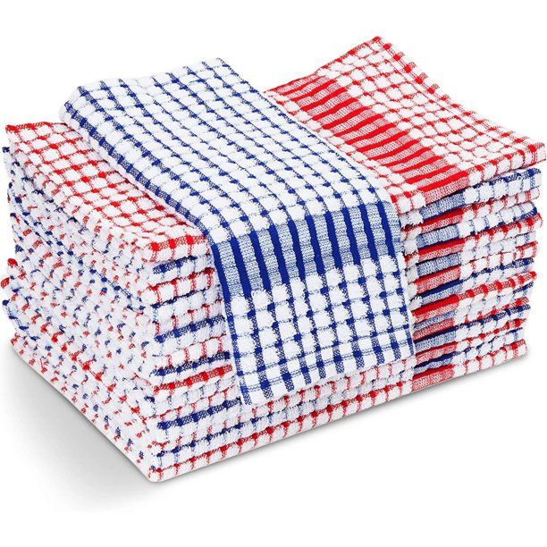 Photo 1 of 16-Pack Cotton Kitchen Towels Set, Dish Towels Clothes in Grid Pattern, Blue/Red, 16"x25"
