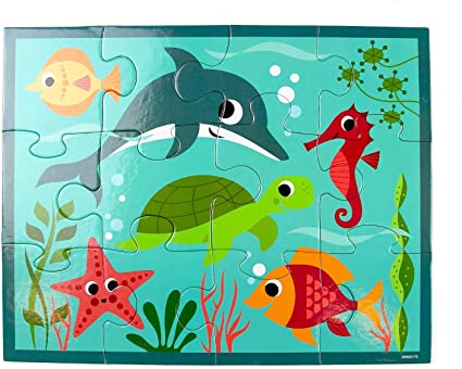 Photo 1 of Mudpuppy Under the Sea Pouch Puzzle, 12 Extra Thick Colorful Pieces, 14”x11” – Great for Kids Age 2-4 – Perfect for Travel – Helps Develop Hand-Eye Coordination - Packaged in Secure, Reusable Pouch, 1 EA
