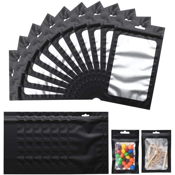 Photo 1 of 50 PCS 4x6 Inch (3.5) Resealable Mylar Bags with Clear Window Ziplock Packaging Smell Proof for for Food, Cookies, and Candy, Matte Black
