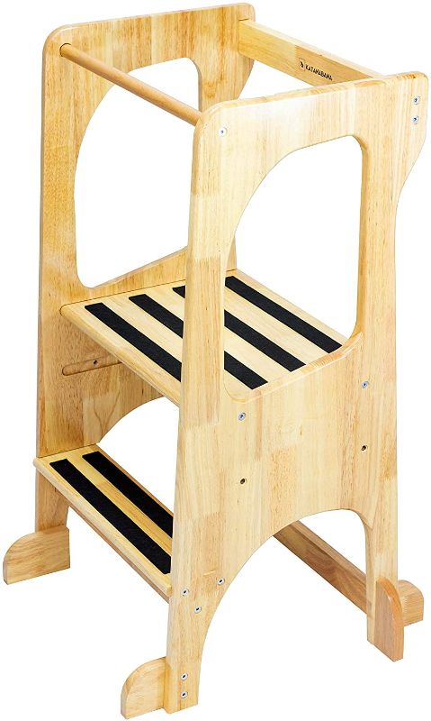 Photo 1 of KATANABANA Kids Kitchen Step Stool Helper - Safety Rail - Adjustable Height - Hardwood - Learning Toddler Tower - Montessori Standing Counter Platform for Children (Natural)
