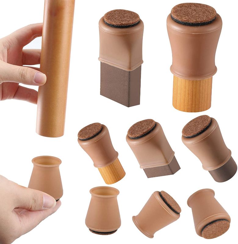 Photo 1 of Brown Silicone Chair Leg Floor Protectors with Felt, Chair Leg Caps, Silicon Furniture Leg Feet Protection Cover Protect Hardwood Floor Anti Scratch 16 Pcs (Medium Fit: 1.2" - 1.5", Brown)
