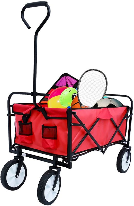 Photo 1 of Heavy Duty Folding Collapsible Wagon 220 lbs Capaticy Outdoor Garden Cart Utility Wagon with Universal Wheels & Adjustable Handle,BROWN
