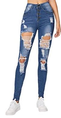 Photo 1 of SweatyRocks Women's Hight Waisted Stretch Ripped Skinny Jeans Distressed Denim Pants size L
