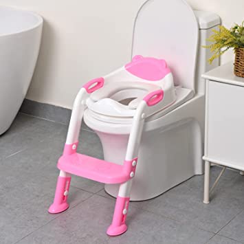 Photo 1 of 711TEK Potty Training Seat with Step Stool Ladder, Foldable Potty Training Toilet for Kids Boys Girls Toddlers-Comfortable Cushion Safe Handle Anti-Slip Pads(Hot Pink)

