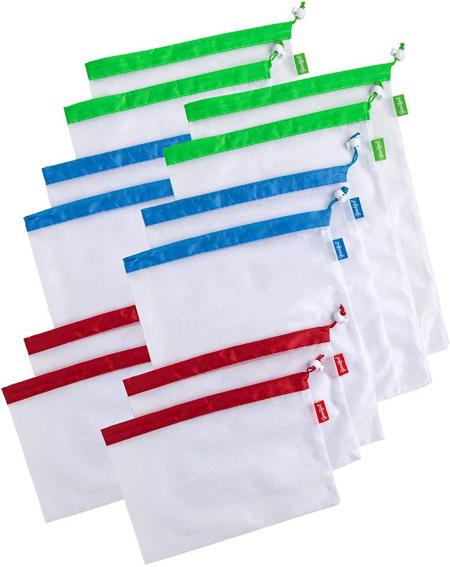 Photo 1 of Goodful Reusable Mesh Produce Bags, Washable, Breathable and See-Through with Colorful Drawstring Toggle Closures, For Grocery Shopping, Fruits, and Vegetable, 12 Pack, Multicolor 
