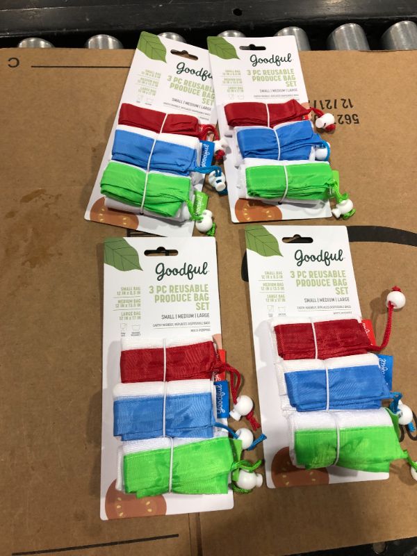 Photo 1 of Goodful Reusable Mesh Produce Bags, Washable, Breathable and See-Through with Colorful Drawstring Toggle Closures, For Grocery Shopping, Fruits, and Vegetable, 12 Pack, Multicolor 4 pack 
