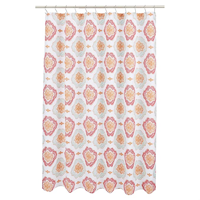 Photo 1 of Amazon Basics Microfiber Pink/Orange Medallion Printed Pattern Bathroom Shower Curtain - Pink/Orange Medallion, 72 Inch