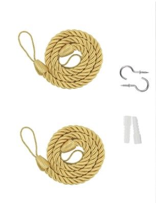 Photo 1 of 2Pcs Curtain Ropes , 12.8 IN Holdbacks Artistic Roomcurtain Tiebacks Ropes Decorative - Handmade Natural Knitting Cotton Rope, Drape Tie Backs for Sheer Christmas Decoration Family Party(Beige)