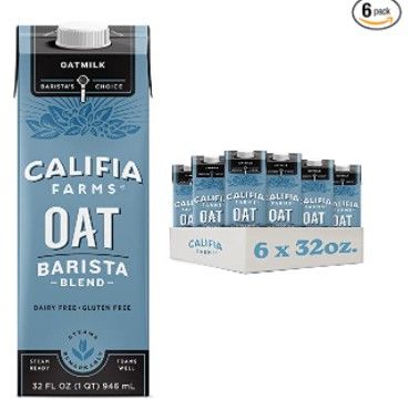 Photo 1 of Califia Farms - Oat Milk, Unsweetened Barista Blend, 32 Fl Oz (Pack of 6) | Shelf Stable | Non Dairy Milk | Creamer | Vegan | Plant Based | Gluten-Free | Non-GMO---EXP NOV 23, 2021
