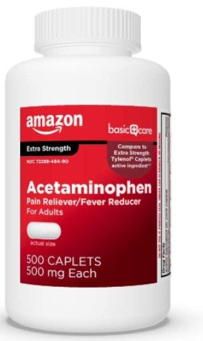 Photo 1 of Amazon Basic Care Extra Strength Pain Relief, Acetaminophen Caplets, 500 mg, 500 Count (Pack of 1)----11/2022