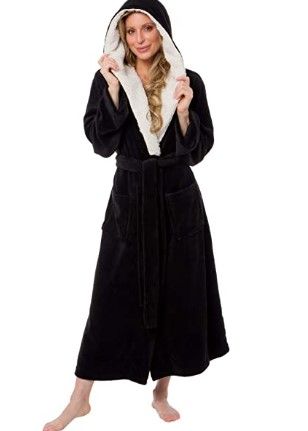 Photo 1 of Silver Lilly Womens Fleece Robe Discolored - Long Hooded Robe with Sherpa Collar L/XL