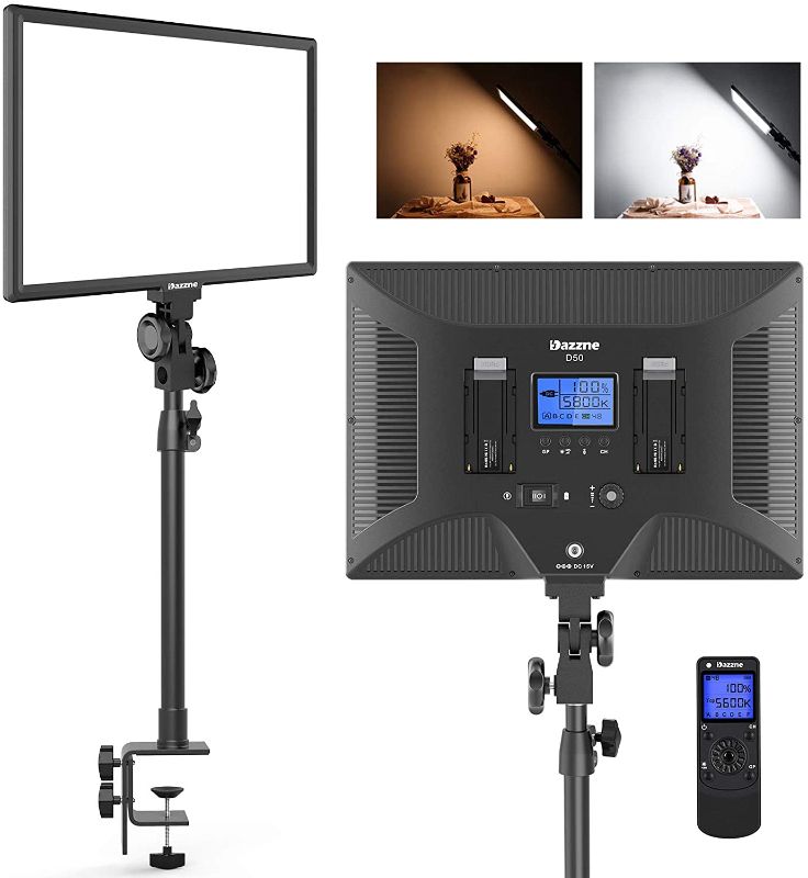 Photo 1 of Dazzne D50 Desk Mount Video Light with C-Clamp 15.4 Inches 45W 3000K-8000K 3600LM Dimmable 0-100% for Video Conference Tiktok Live/Game Streaming