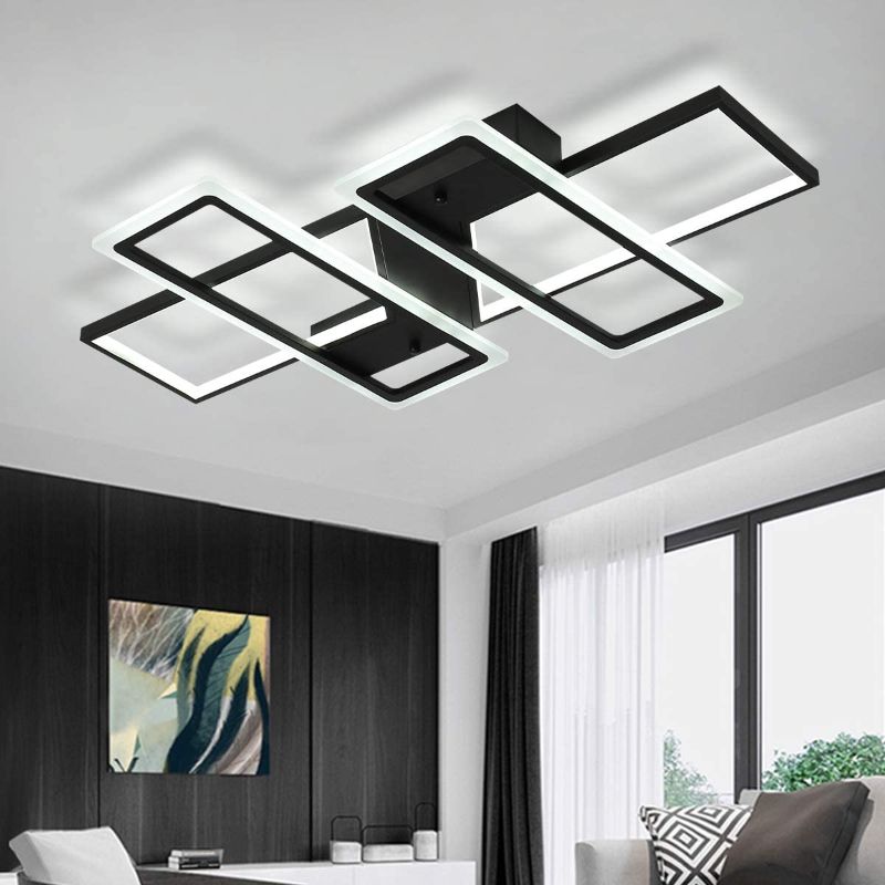 Photo 1 of Jaycomey Ceiling Light,Modern 95W LED Chandelier,4 Squares Black Metal Acrylic Flush Mount Ceiling Lamp Fixture for Living Room Bedroom Kitchen Study,Cool White/6000K
