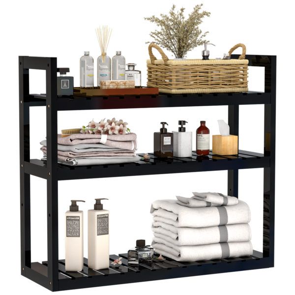 Photo 1 of 3 Tier Black Bathroom Shelf, BLACK