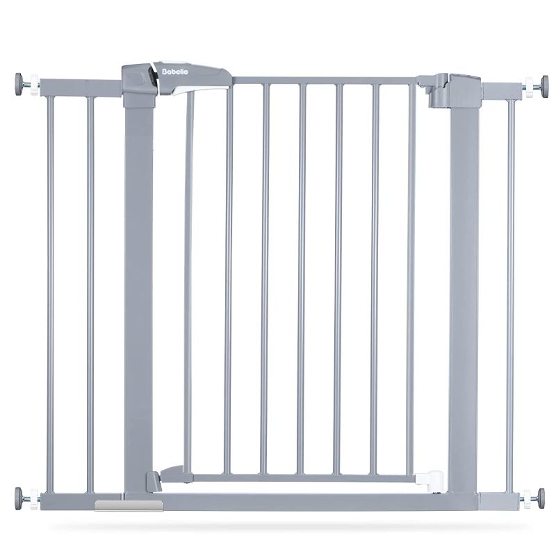 Photo 1 of BABELIO 26-40 Inch Easy Install Pressure Mounted Metal Baby Gate/Pet Gate, No Drilling, No Tools Required, with Wall Protectors and Extenders (Gray)
