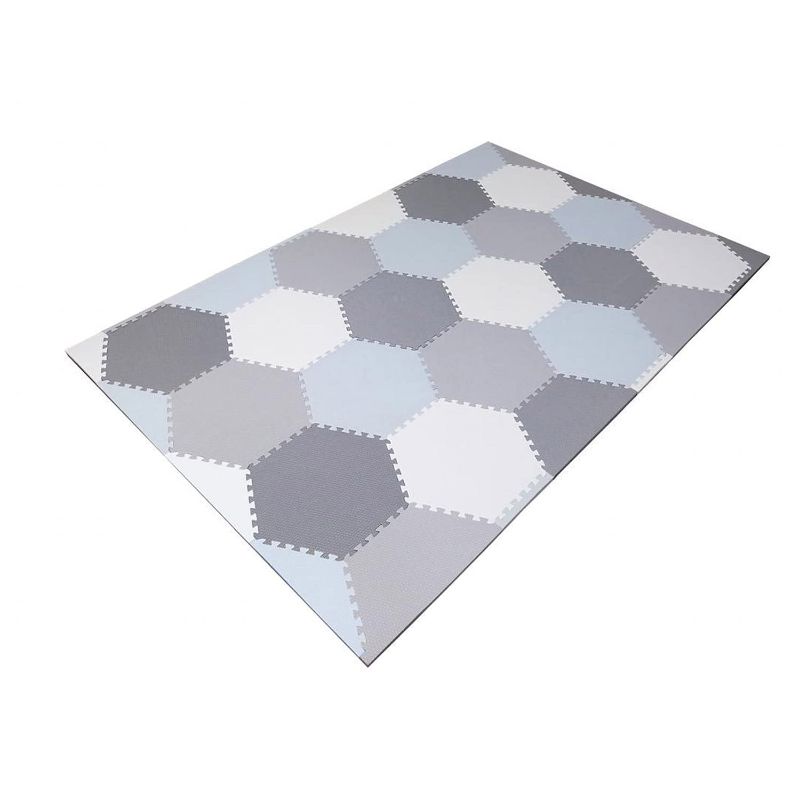 Photo 1 of Baby Brielle Play Mat - 38 Pieces Non-Toxic Extra-Thick Kid's Puzzle Exercise Activity Mat - Soft EVA Foam Interlocking Hexagon Floor Tiles, Grey & White, 48” x 72”
