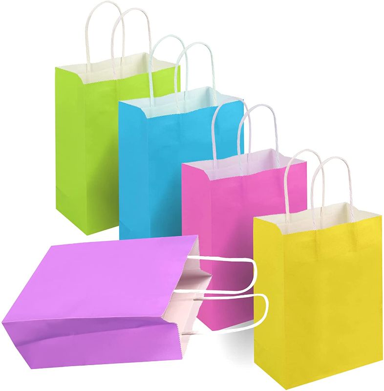 Photo 1 of 16 Pieces Gift Bags, 6x3.1x8.2" Party Favor Bags, Small Gift Bags, Gift Bags Bulk, Kraft Paper Party Favor Bags, Assorted Colors Goodie Bags Candy Bags, Paper Bags with Handles, 2 PACK
