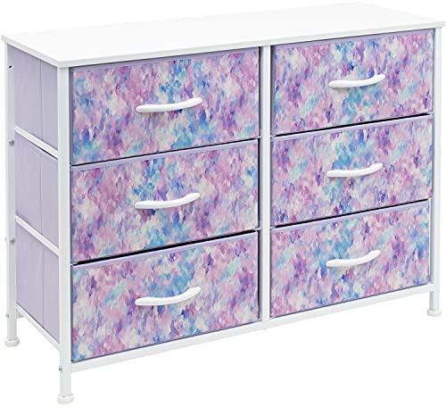 Photo 1 of Sorbus Dresser with 6 Drawers - Furniture Storage Chest for Bedroom Tower Unit Furniture, Hallway, Closet, Office Organization - Steel Frame, Wood Top, Tie-dye Fabric Bins (6-Drawer, Blue/Pink/Purple)
