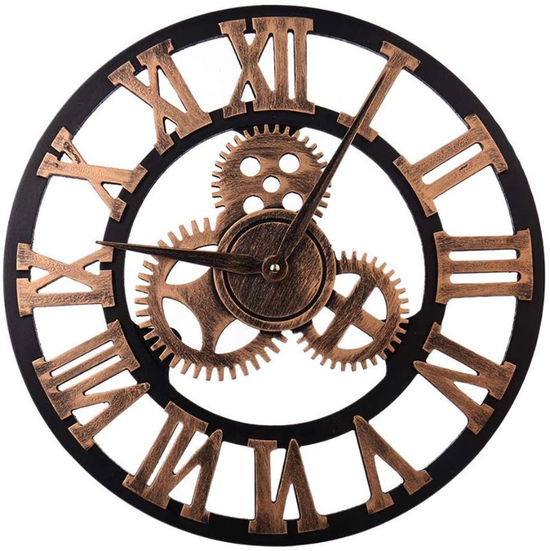 Photo 1 of Gear Wall Clocks for Living Room Bar Cafe Decor,Silent Farmhouse Wall Clock with 3D Roman Numerals Battery Powered(12inch,Copper )
