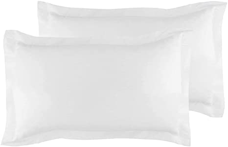 Photo 1 of AMAZON BASICS 20 x 26 Inch Pillow Shams Set of 2-500 Thread Count 100% Natural Cotton Pack of 2 Pillow Shams Cushion Cover Super Soft Decorative Bed Pillow Shams (White,Standard 20x26 Inch)
