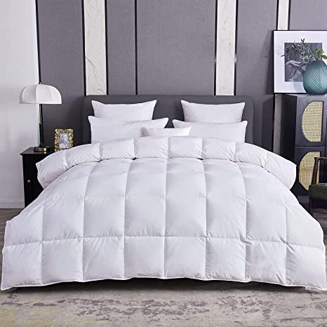 Photo 1 of APSMILE King Size Luxury 100% Organic Cotton All Season Goose Feathers Down Comforter 750 Fill Power Medium Warmth Duvet Insert, (106x90, Ivory White)
