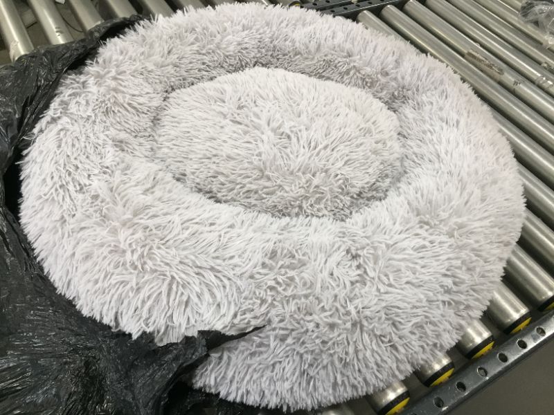 Photo 1 of 24 INCH FUZZY DONUT PET BED, GREY
