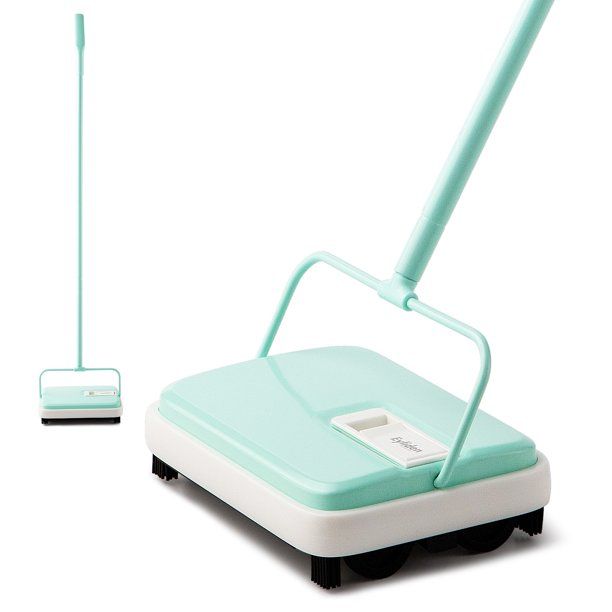 Photo 1 of Eyliden Hand Push Carpet Sweeper, Non-Electric Easy Manual Sweeping Automatic Compact Broom with 4 Corner Edge Brush for Carpet Cleaning (Green)