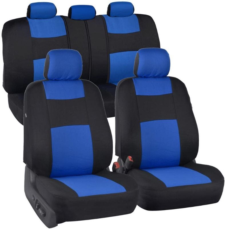Photo 1 of BDK PolyPro Car Seat Covers Full Set in Blue on Black – Front and Rear Split Bench Car Seat Cover, Easy to Install, Interior Covers for Auto Truck Van SUV
