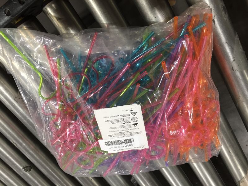 Photo 1 of Blue Panda 100 Pack Silly Crazy Straws, Flexible Plastic Drinking Straw for Kids Party, 9.2 in


