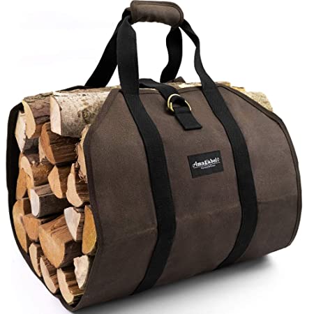 Photo 1 of Tool-Mate Firewood Carrier Bags Canvas Log Carrier for Firewood, Waxed Tote Bag Fireplace Accessories Tools