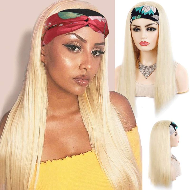 Photo 1 of Yitter Headband Wig Blonde Synthetic Wig 613 Long Straight Headband Wigs for Black Women Synthetic Headband Wigs Straight Hair Wigs 22 Inch for Daily Party Use (22inch, 613)
