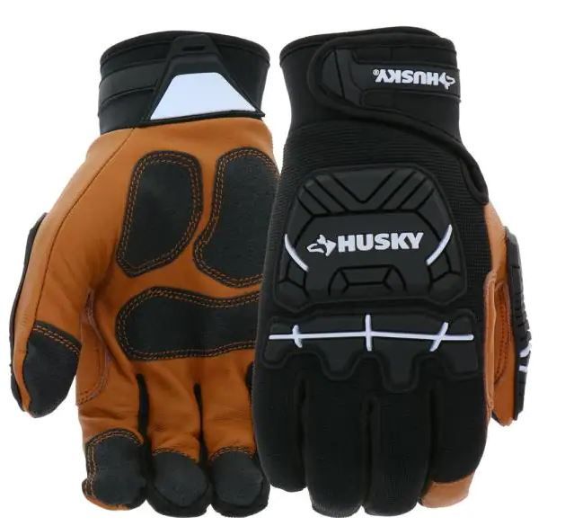 Photo 1 of Husky Large Grain Goatskin Leather Performance Impact Work Glove with Spandex Back, SIZE L