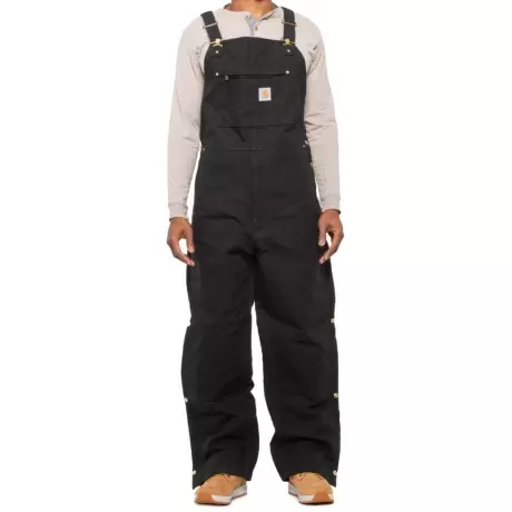 Photo 1 of Large Tall Black Cotton Quilt Lined Washed Duck Bib Overall

