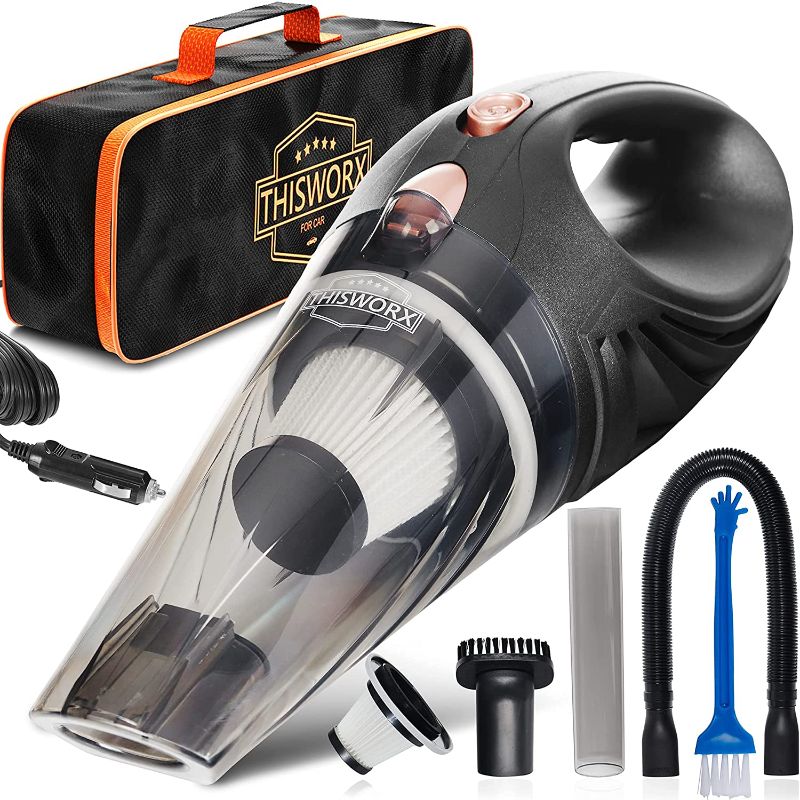 Photo 1 of THISWORX Car Vacuum Cleaner - Portable, High Power, Mini Handheld Vacuum w/ 3 Attachments, 16 Ft Cord & Bag - 12v, Small Auto Accessories Kit for Interior Detailing - Black
